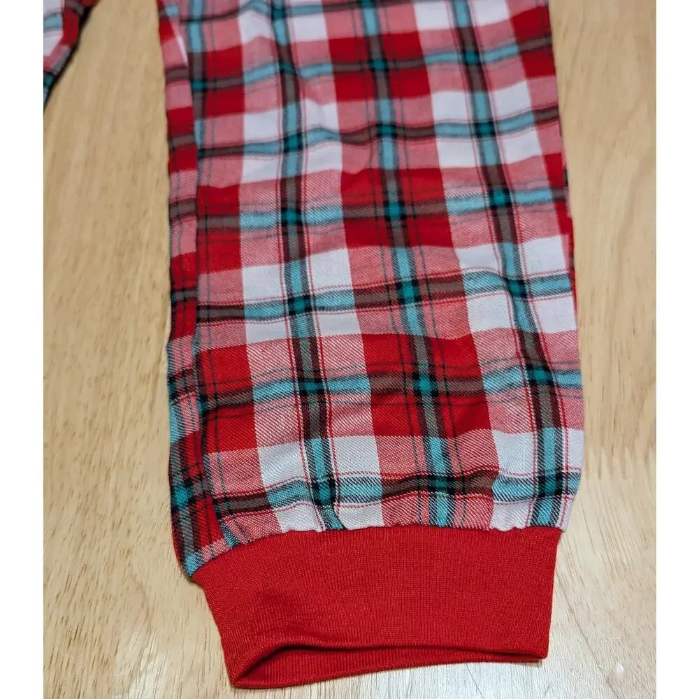 Cat & Jack Pajama Pants Kids Small 6/6X Red Green & Cream Plaid Cuffed Ankle